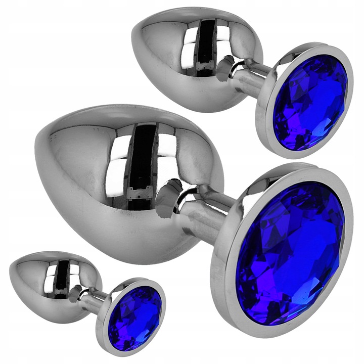 Zestaw 3 Korków Analnych Stalowych Plug S M L Granatowy Kryształ Diamencik