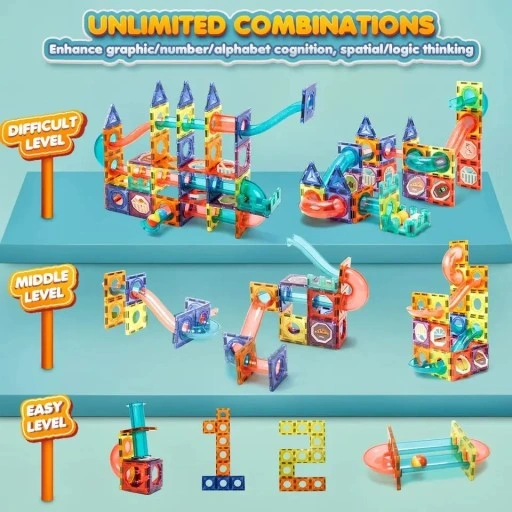 KLOCKI MAGNETYCZNE KONSTRUKCYJNE ŚWIECĄCY TOR 110el 3D MAGNETIC EDUKACYJNE