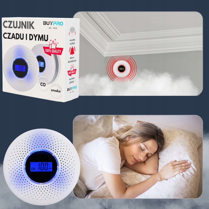 Czujnik Czadu i dymu Tlenku Węgla Detektor Alarm Wykrywacz Czadu