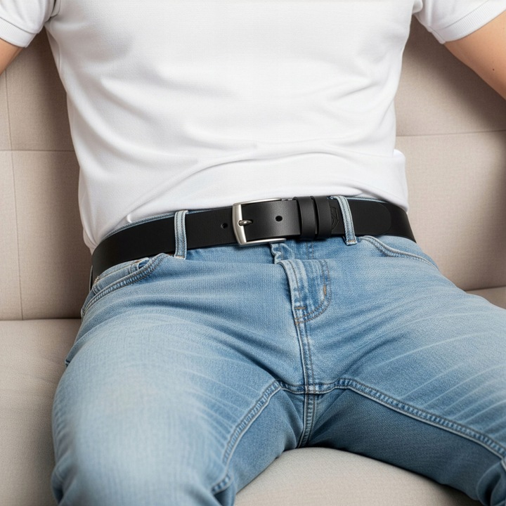 Pasek Męski Skórzany STEVENS Czarny 3cm Wąski Spodni Garnituru Jeans