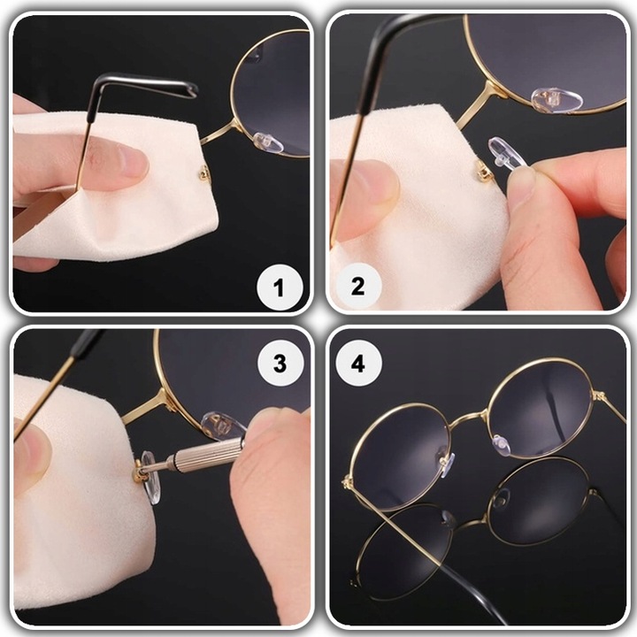 ZESTAW DO NAPRAWY OKULARÓW ŚRUBKI NOSKI SILIKONOWE 35 par nosków