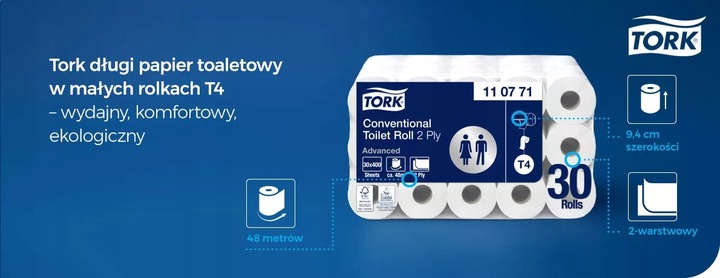 Papier Tork Advanced 110771 T4 30 rolek po 50m 2W BEZZAPACHOWY miękki