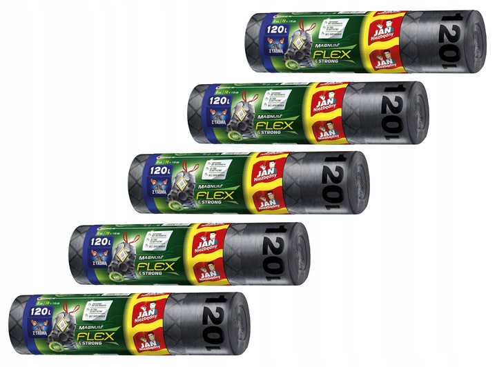 WORKI NA ŚMIECI 120L JAN NIEZBĘDNY MAGNUM FLEX & STRONG Z TAŚMĄ 40SZT MOCNE