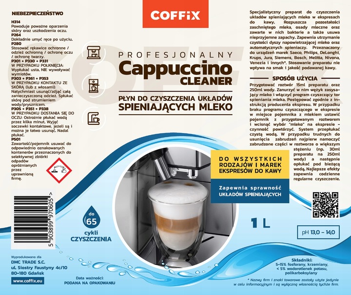 COFFIX PŁYN DO CZYSZCZENIA SYSTEMU MLEKA CAPPUCCINO CLEANER 1L