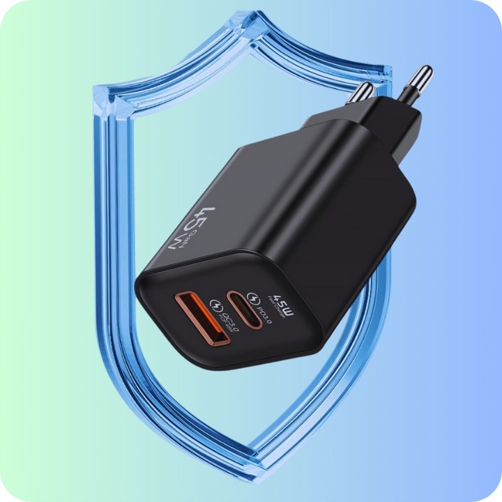 SZYBKA ŁADOWARKA KOSTKA GaN 45W ZASILACZ 2xUSB QC 3.0 PD 3A