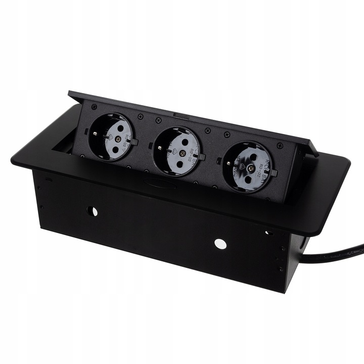 GNIAZDO CHOWANE W BLAT NABLATOWE POTRÓJNE CZARNE PRZEDŁUŻACZ GNIAZDKO