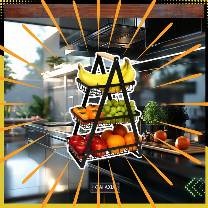 KOSZ NA OWOCE Koszyk na Warzywa Stojak Piętrowy Czarny 3 Poziomy