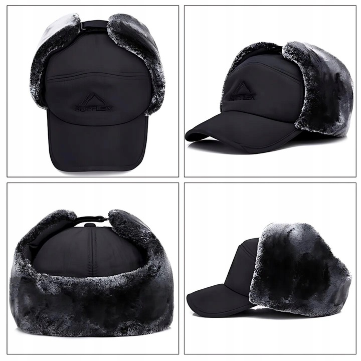 CIEPŁA CZAPKA ZIMOWA Z FUTERKIEM NA ZIMĘ MĘSKA Z DASZKIEM NAUSZNIKI
