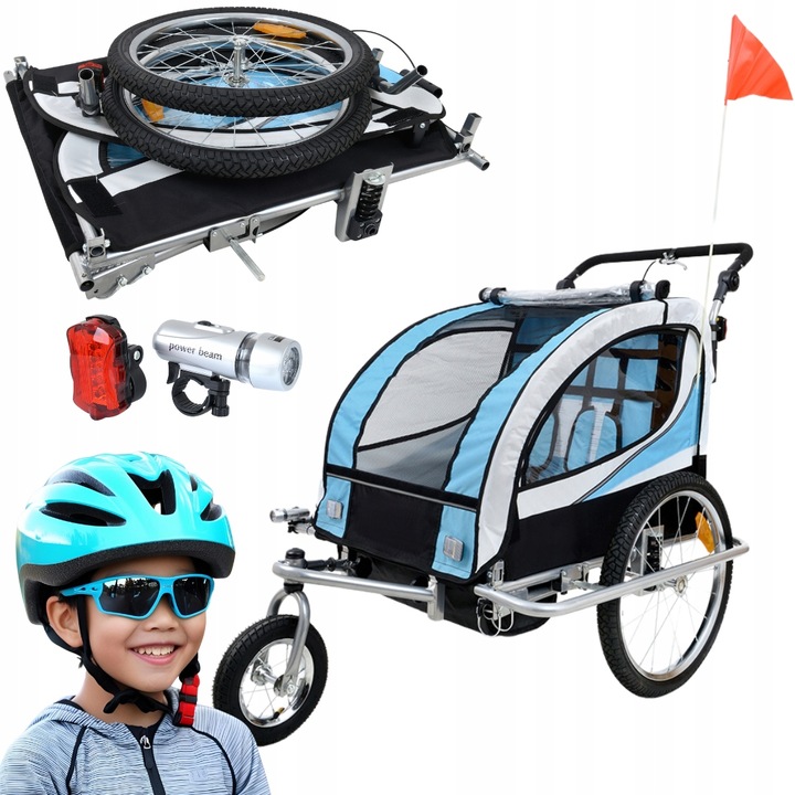 PRZYCZEPKA ROWEROWA PRO Z AMORTYZACJĄ 3w1 + OŚWIETLENIE LED