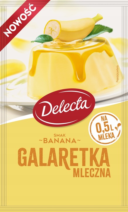 Galaretka mleczna Delecta banan, gruszka, morela, malina, śmietanka