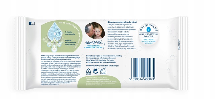 WaterWipes Chusteczki nawilżane 4x60 99,9 % WODY BIO DLA DZIECI