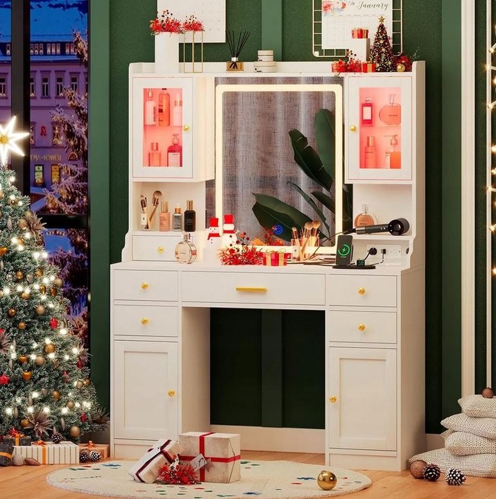 Toaletka do makijażu wizażu kosmetyczna toaletka z lustrem LED