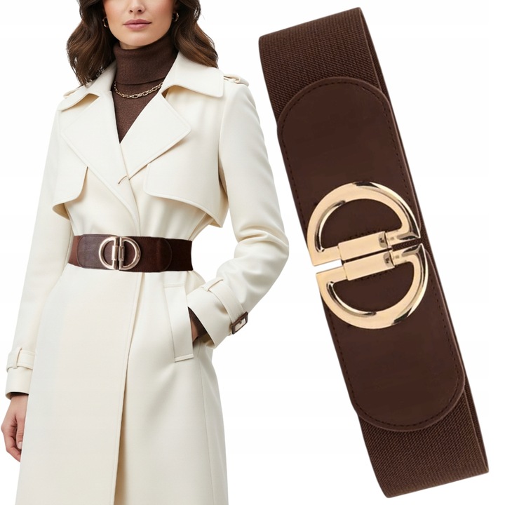 PASEK DAMSKI BRĄZOWY GUMA ELASTYCZNY 105-150 CM DO SUKIENKI MARYNARKI