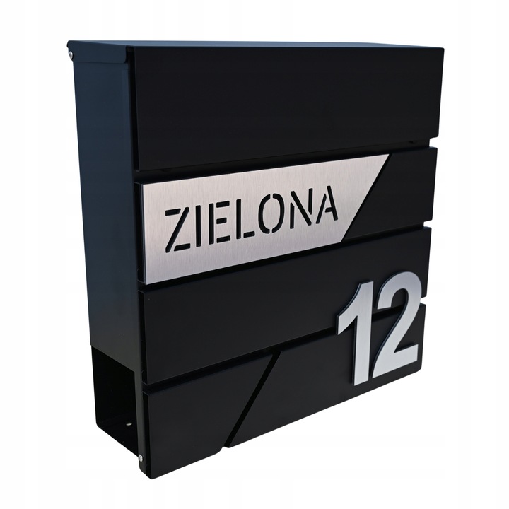 SKRZYNKA POCZTOWA NA LISTY Z ADRESEM NUMER DOMU WZORY DUŻA CZARNA RAL