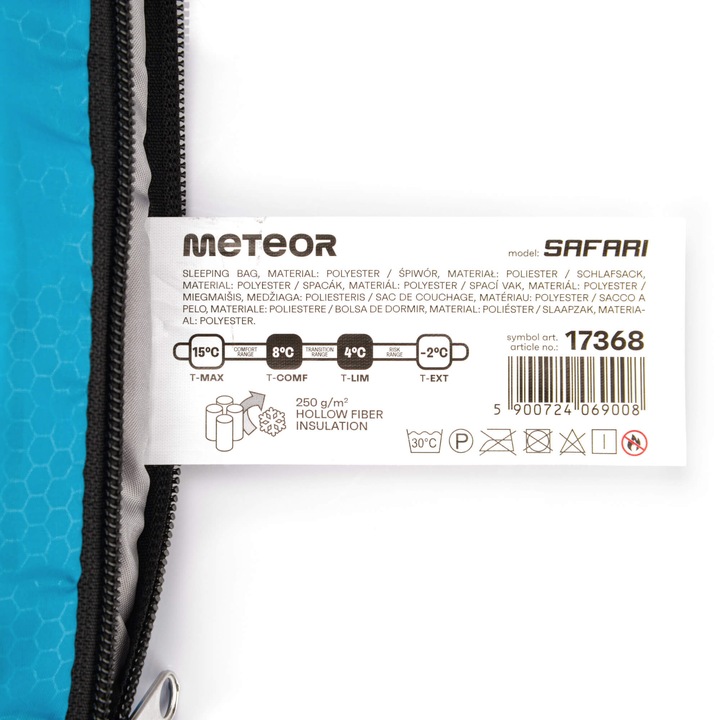 ŚPIWÓR TURYSTYCZNY KOŁDRA Z KAPTUREM PODUSZKĄ SAFARI METEOR lewy