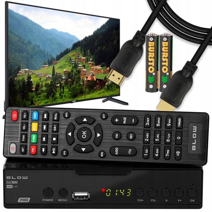 TUNER DEKODER DVB-T2 TV NAZIEMNEJ H.265 HEVC FULL HD USB HDMI PILOT
