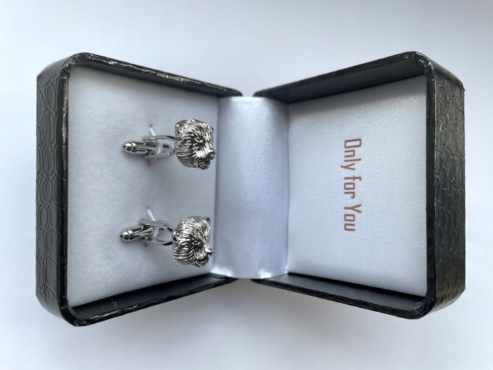 Spinki do mankietów EXC Miś Niedźwiadek Gryzli Głowa Misia w białym Etui