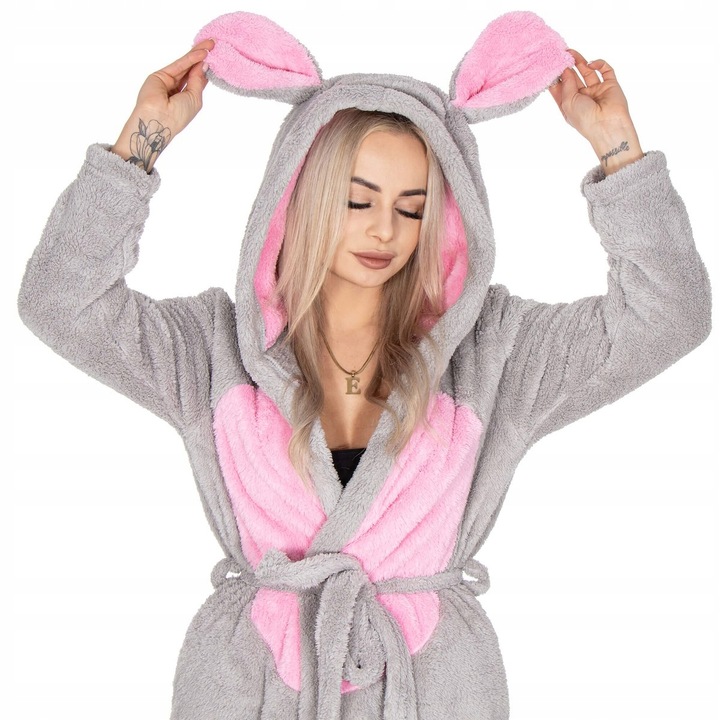 SZLAFROK DAMSKI CIEPŁY Z KAPTUREM R.S/M WIĄZANY W TALII GRUBY DŁUGI MIĘKKI