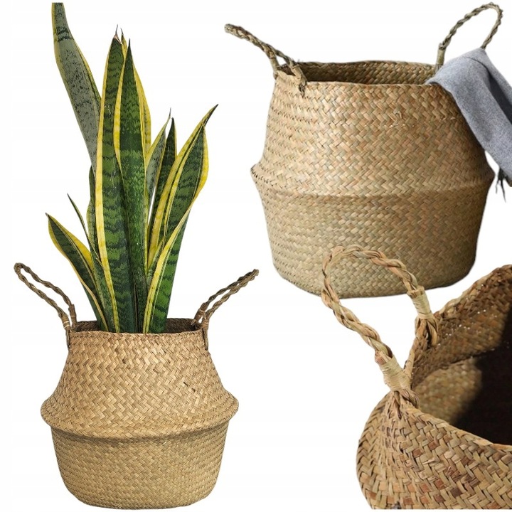 DUŻY KOSZ Z TRAWY MORSKIEJ PLECIONY WIKLINOWY OSŁONKA NA DONICĘ DO