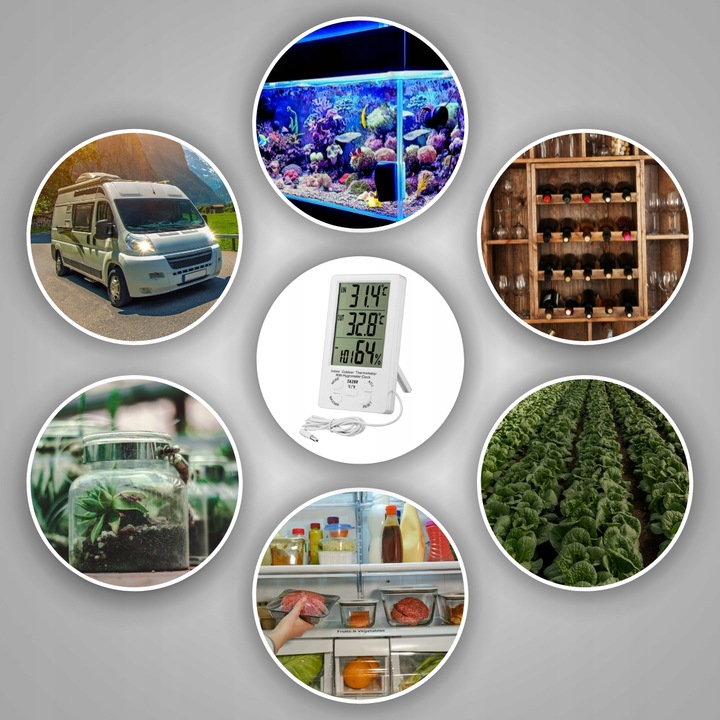 STACJA POGODOWA TERMOMETR ZEWNĘTRZNY HIGROMETR LCD ZEGAR Z SONDĄ