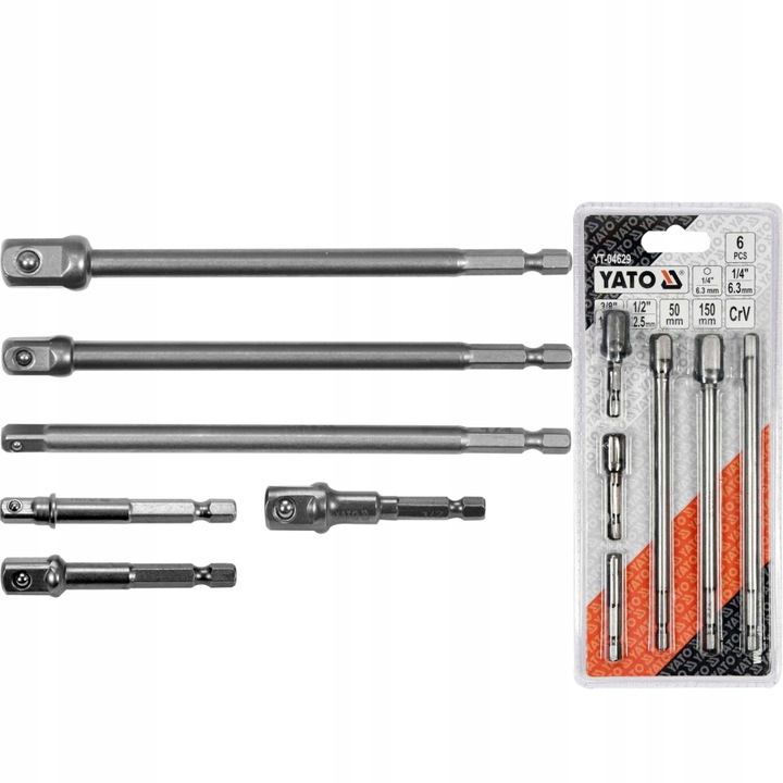 YATO ADAPTER DO NASADEK HEX REDUKCJE 1/4 3/8 1/2" 6 SZTUK STAL CrV