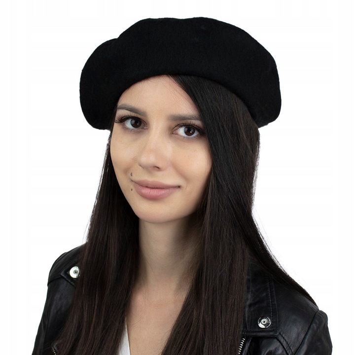BERET damski FRANCUSKI wełniany CZARNY elegancki