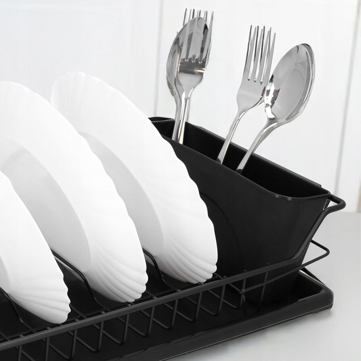 Suszarka do naczyń ociekacz na sztućce stojąca czarna plastikowa 50,5