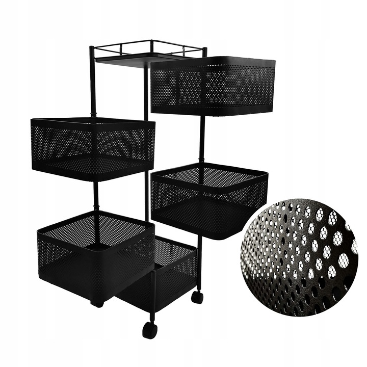 REGAŁ KUCHENNY MOBILNY STOLIK NA KÓŁKACH WÓZEK 6-POZIOMOWY 5 KOSZY