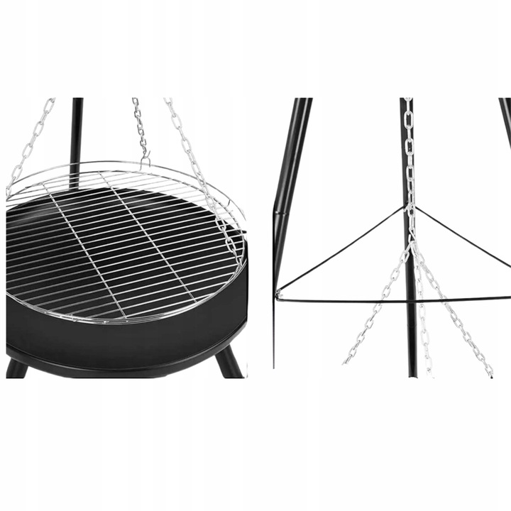 GRILL TRÓJNÓG NA OGNISKO OGRODOWY Z RUSZTEM DO PALENISK 60 CM WYSOKOŚĆ
