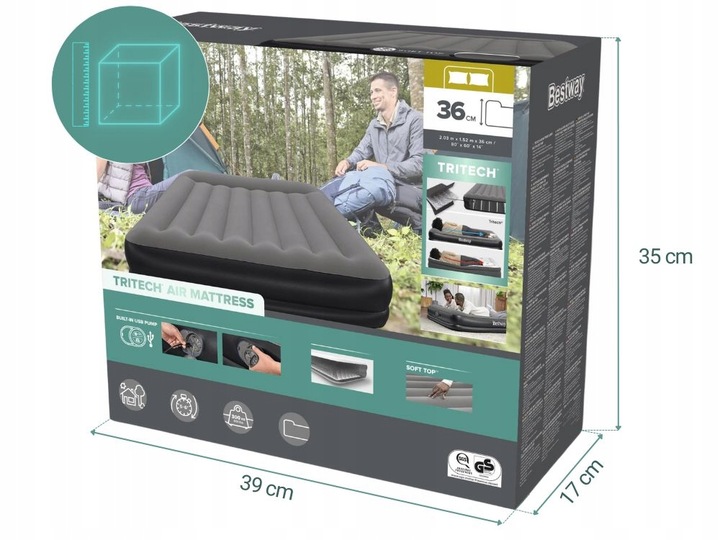 Materac Dmuchany Dwuosobowy Łóżko do Spania z Pompką USB Bestway 671BU