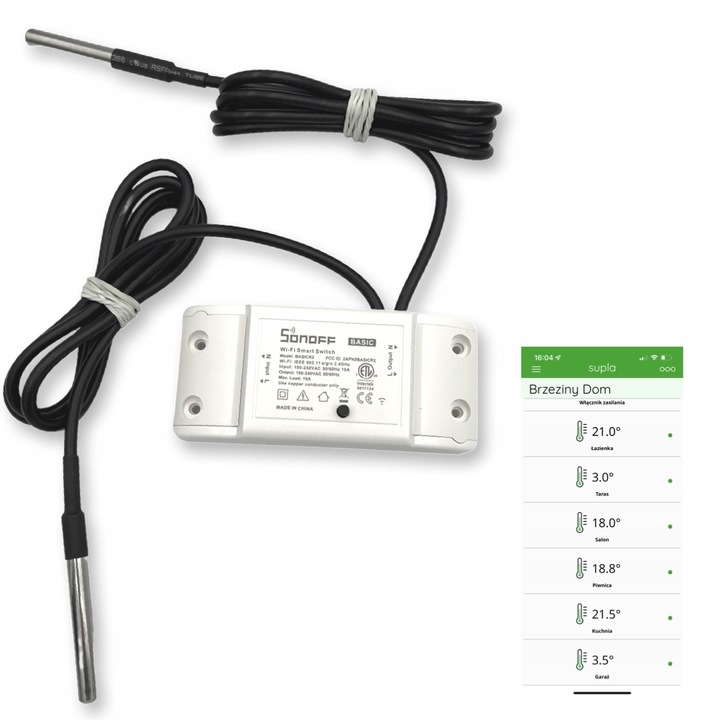Sonoff wifi czujnik temperatury 2 x DS18B20 1m termostat SUPLA