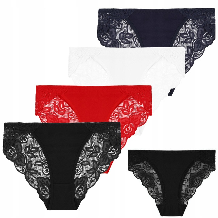 MORAJ figi damskie z KORONKĄ majtki bawełniane zestaw 4 KOLORY - L