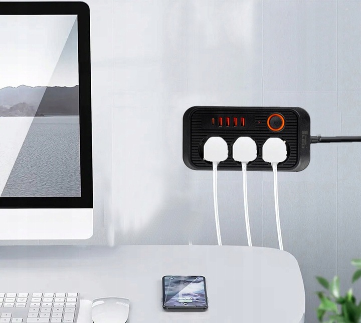 Przedłużacz Listwa Zasilająca Siec 2 M 3 Gniazda 230V + 5X USB