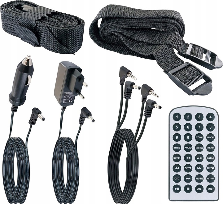 SCHWAIGER przenośny odtwarzacz DVD 2 ekrany USB SD pilot stojak samochodowy