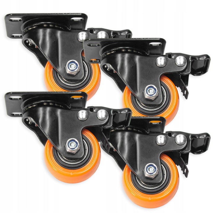 4 X KÓŁKO MEBLOWE OBROTOWE Z HAMULCEM 40 MM KAUCZUKOWE ZESTAW KÓŁEK