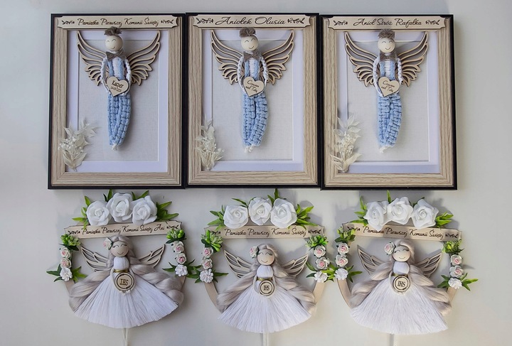 Anioł stróż 3D makrama dowolny napis grawer GRATIS Komunia Chrzest Urodziny