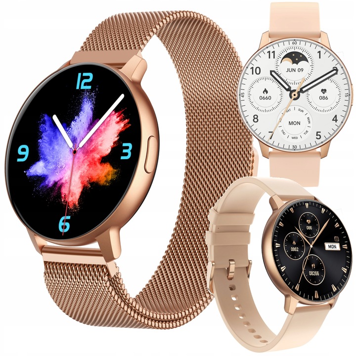 SMARTWATCH ZEGAREK DAMSKI POLSKIE MENU ROZMOWY SPORT PULS 2 PASKI AMOLED