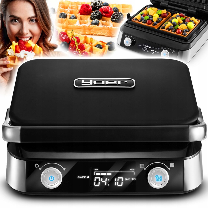 Gofrownica Yoer 2 DUŻE GOFRY +4 automatyczne programy +Regulacja chrupkości