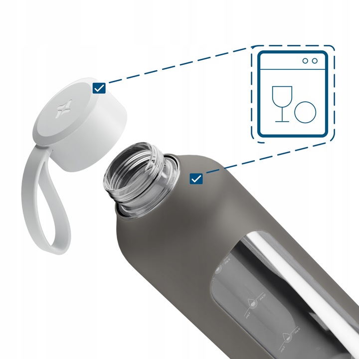 Wessper B1 szklana butelka na wodę 1l z miarką na trening do biura