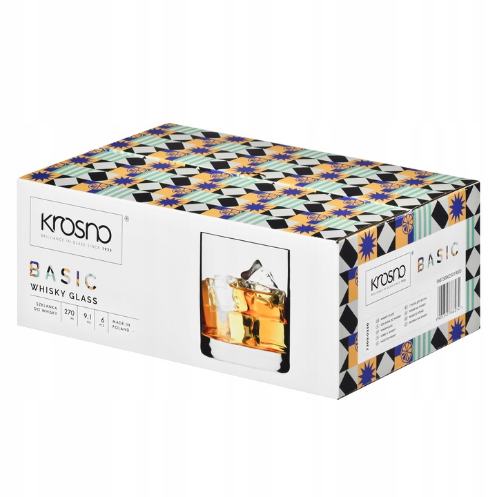 Szklanki do whisky Basic KROSNO 6szt 250ml proste z grubym dnem