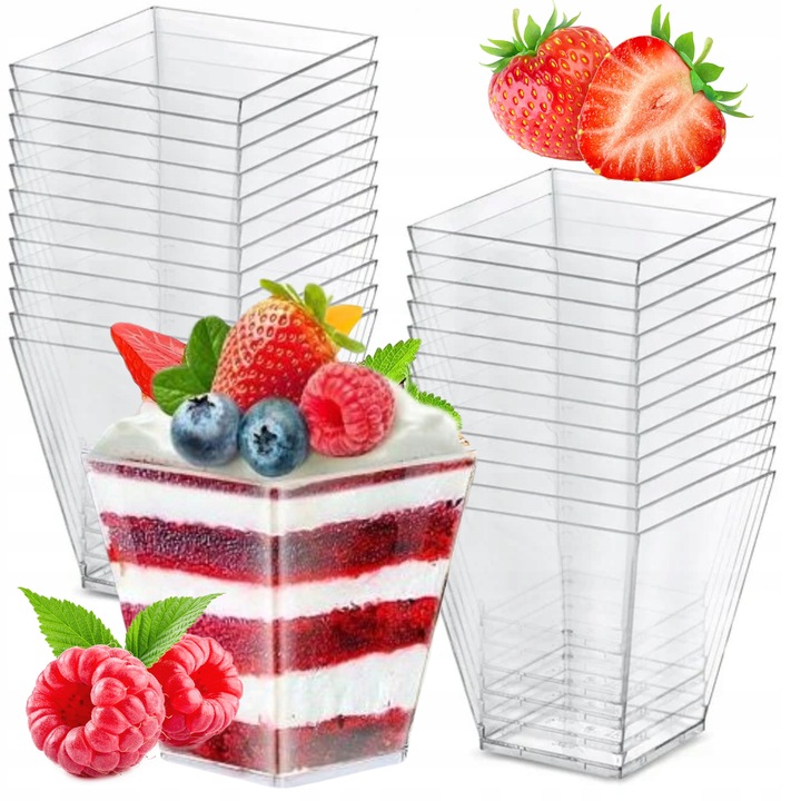 PUCHARKI KWADRATOWE DO DESERÓW 120ml 25szt na przekąski desery pojemniki