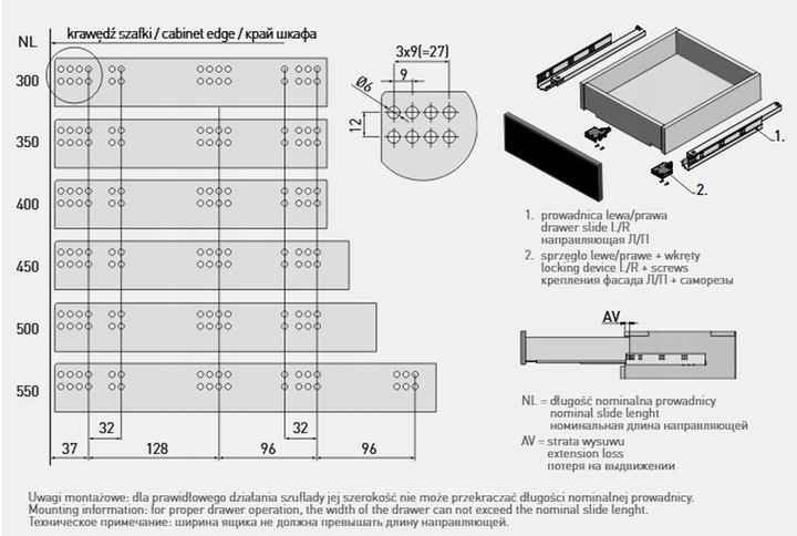 PROWADNICA DOLNEGO MONTAŻU GTV MODERN SLIDE L450 PEŁNY WYSUW CICHY