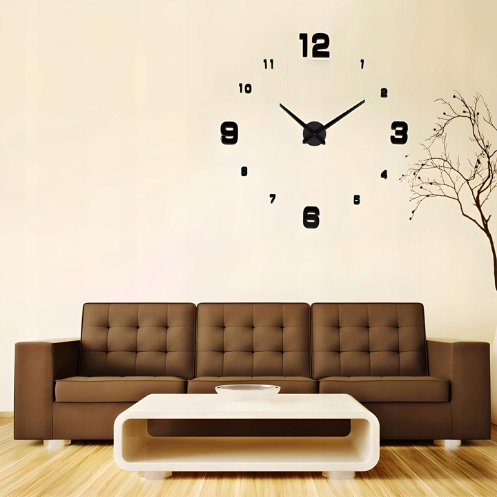 ZEGAR ŚCIENNY 3D NOWOCZESNY PRZYKLEJANY NA ŚCIANĘ CZARNY XXL 130 CM