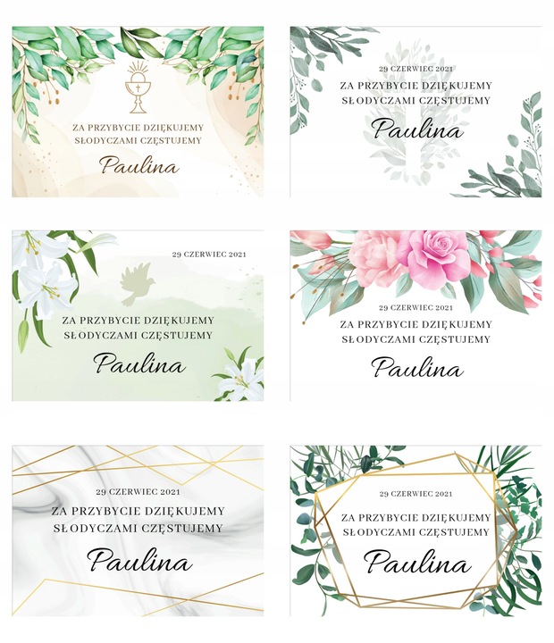 45 sztuk Naklejki okolicznościowe weselne chrzest komunia mix wzorów