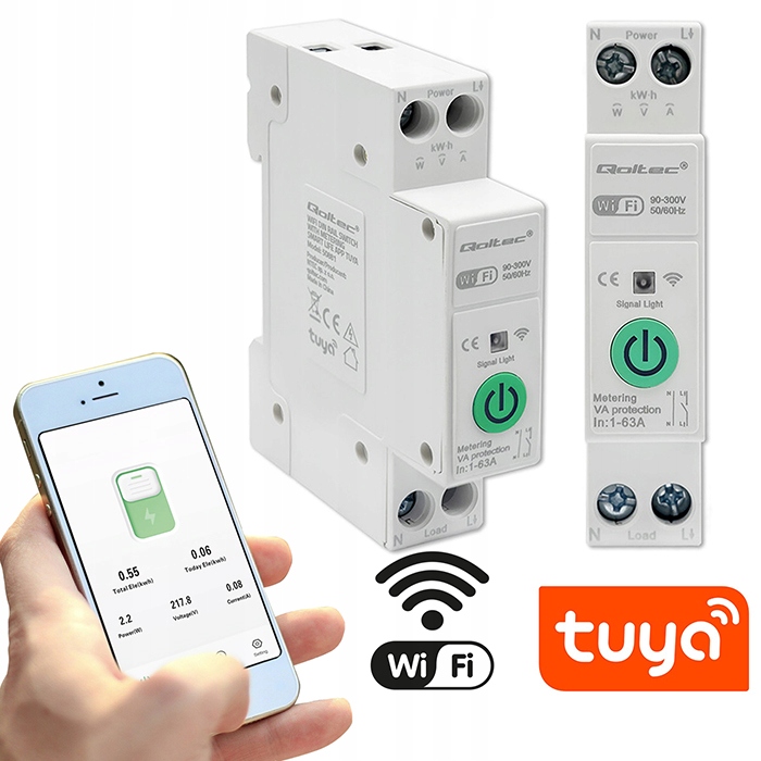 Przekaźnik Wi-fi 63A na szynę DIN z pomiarem prądu TUYA SMART LIFE