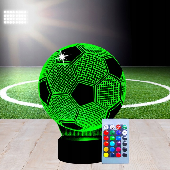 LAMPKA NOCNA DO SYPIALNI DLA DZIECI LED 3D RÓŻNE KOLORY PIŁKA NOŻNA + PILOT