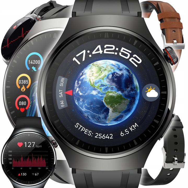 SMARTWATCH ZEGAREK MĘSKI EKG POMIAR CUKRU HRV ROZMOWY 3 PASKI SZKŁO MENU PL