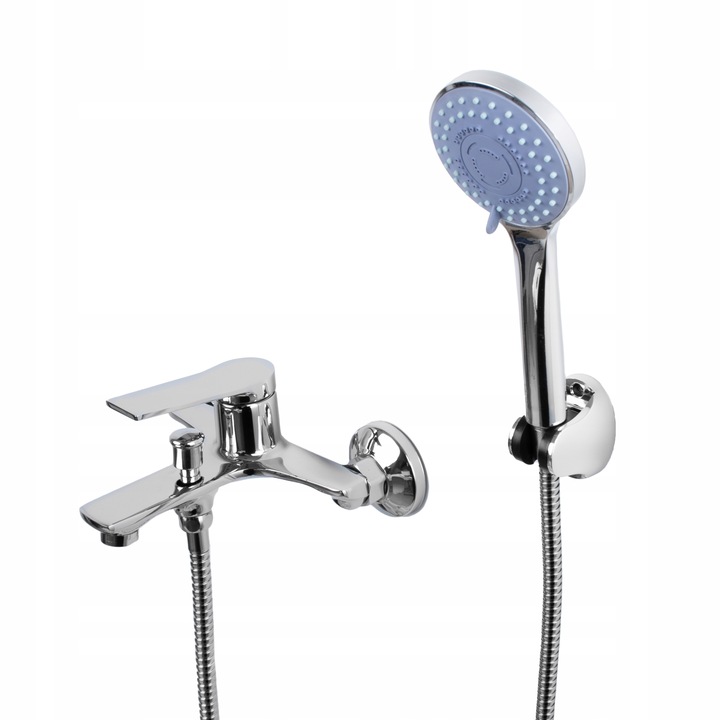 Bateria wannowa ścienna z prysznicem chrom srebrna słuchawka z wężem YOKA