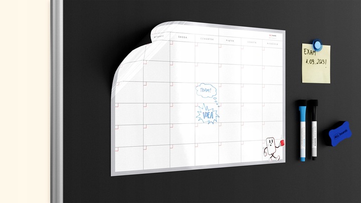 Tablica na lodówkę A3 Planer miesięczny magnetyczny suchościeralny + GRATIS