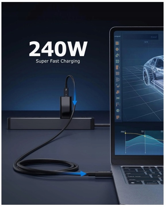 Kabel Thunderbolt 5 USB-C 80 Gb/s 240W 1M działa z Thunderbolt 3 4 USB 4.0